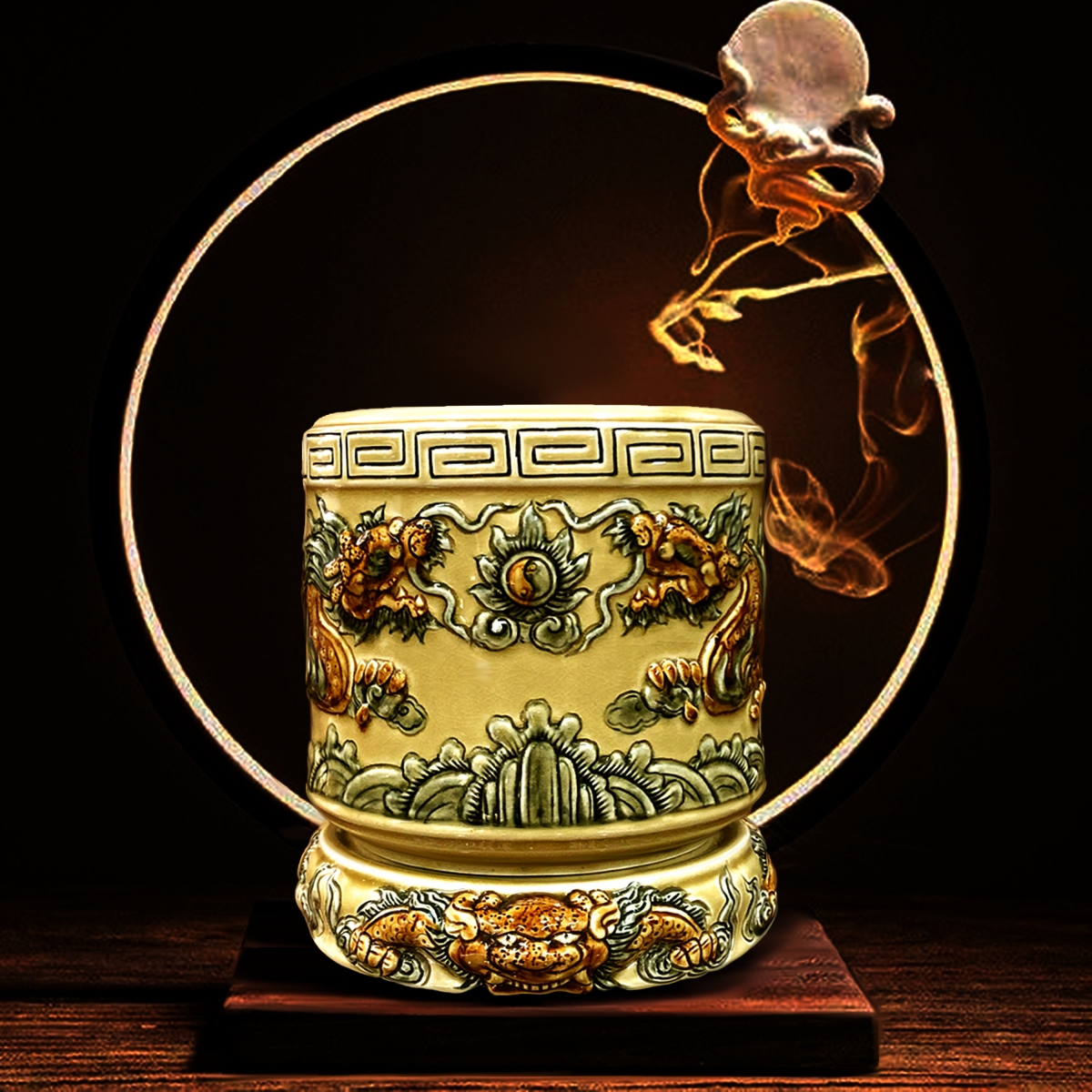 Bát hương màu vàng - Men rạn bóng vàng lưu ly Bát hương màu vàng - Men rạn bóng vàng lưu ly