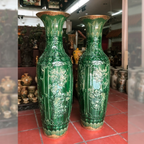 Lộc bình men xanh ngọc lục bảo gốm Phạm Dũng Bát Tràng