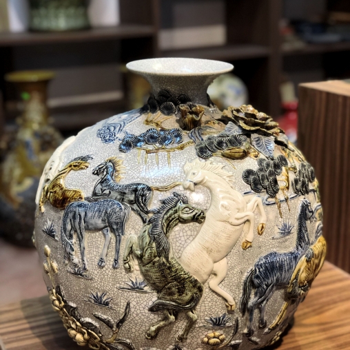 bình hút lộc mã đáo thành công men cổ rạn gạo nếp