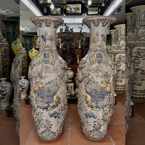 Lộc bình tứ linh men rạn gạo nếp